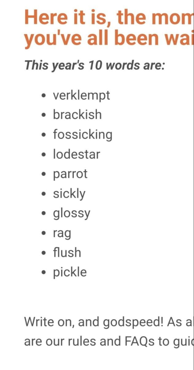 This year's 10 words are: verklempt brackish fossicking lodestar parrot sickly glossy rag flush pickle